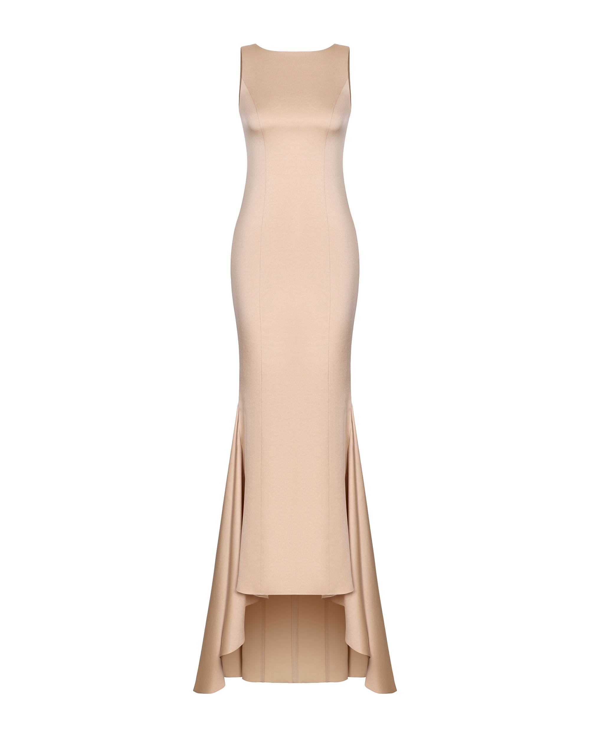 Платье атласное со шлейфом бежевое