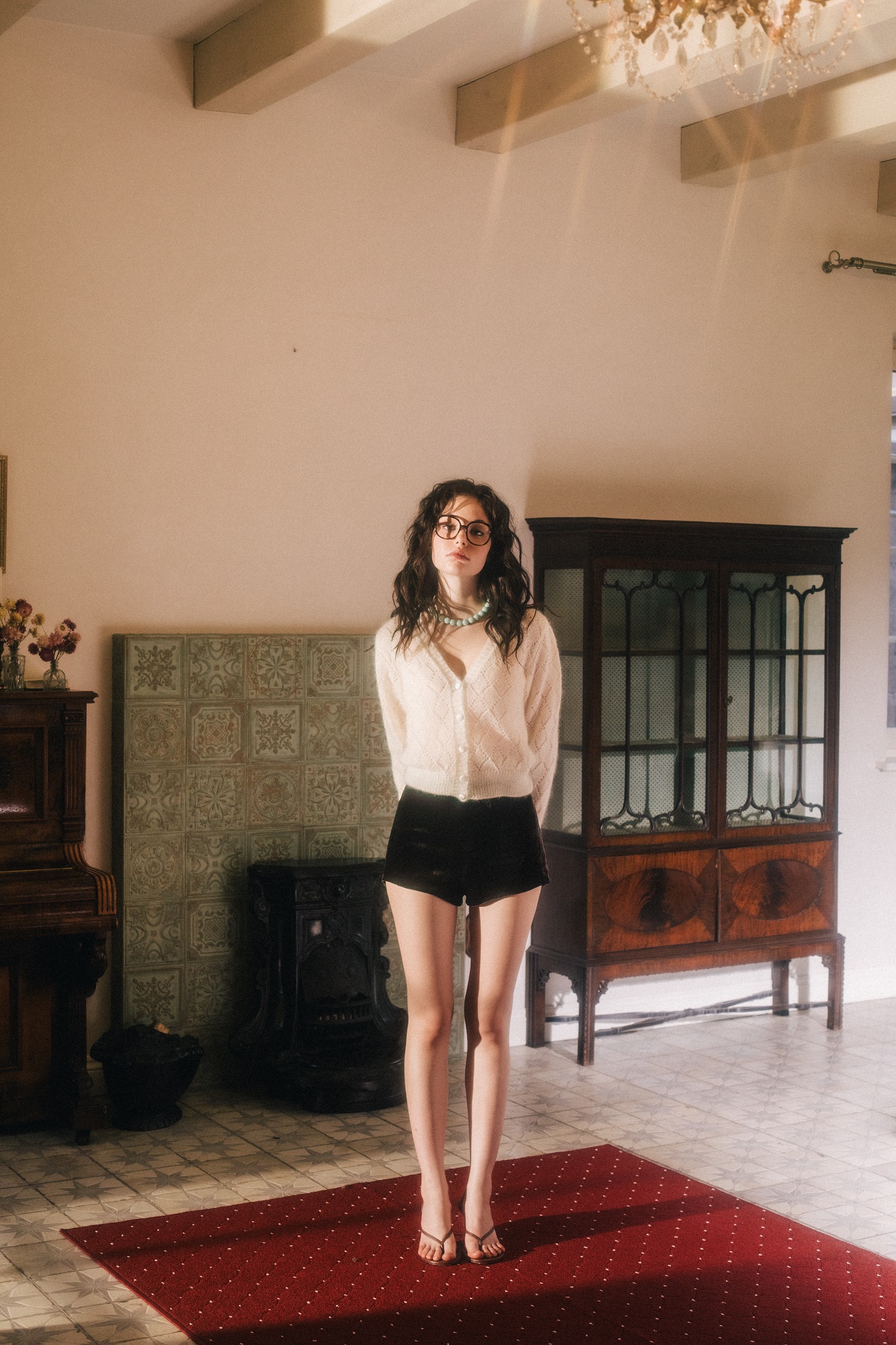 Кардиган из кид-мохера с узором в виде ромбов