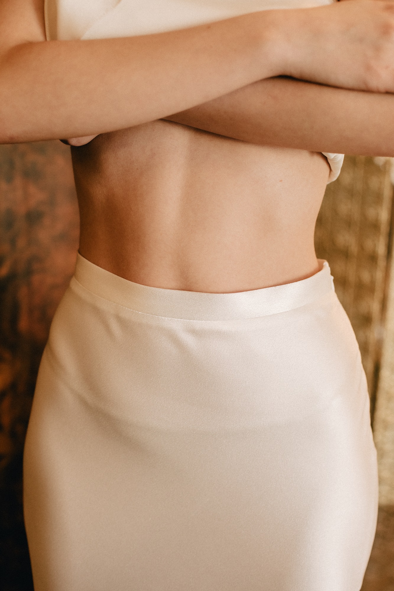 Юбка из белого шёлка с шифоновой вставкой