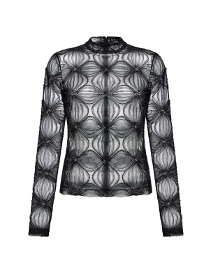 Бадлон черный с шифоновыми цветами