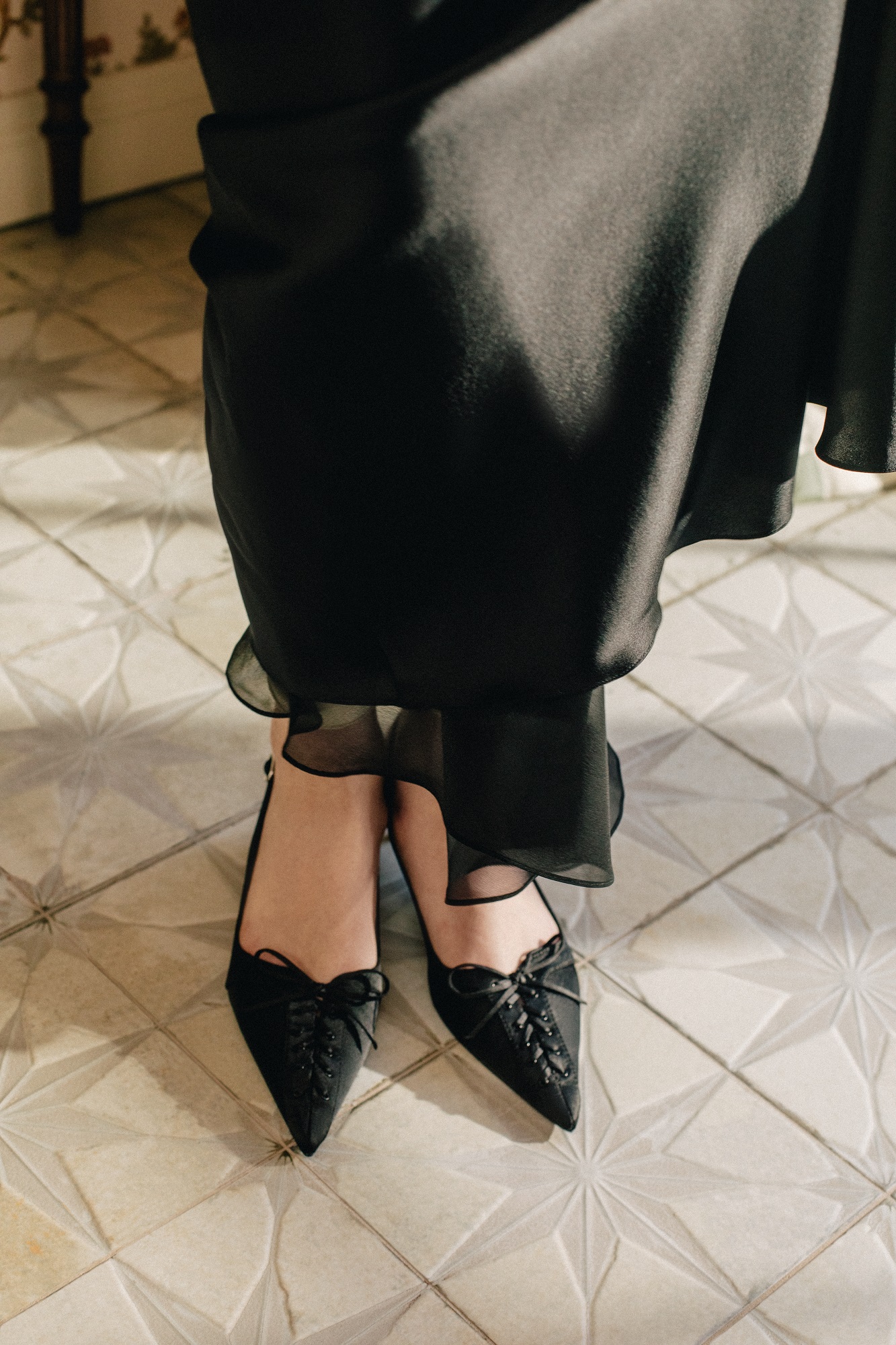 Юбка из чёрного шёлка с шифоновой вставкой