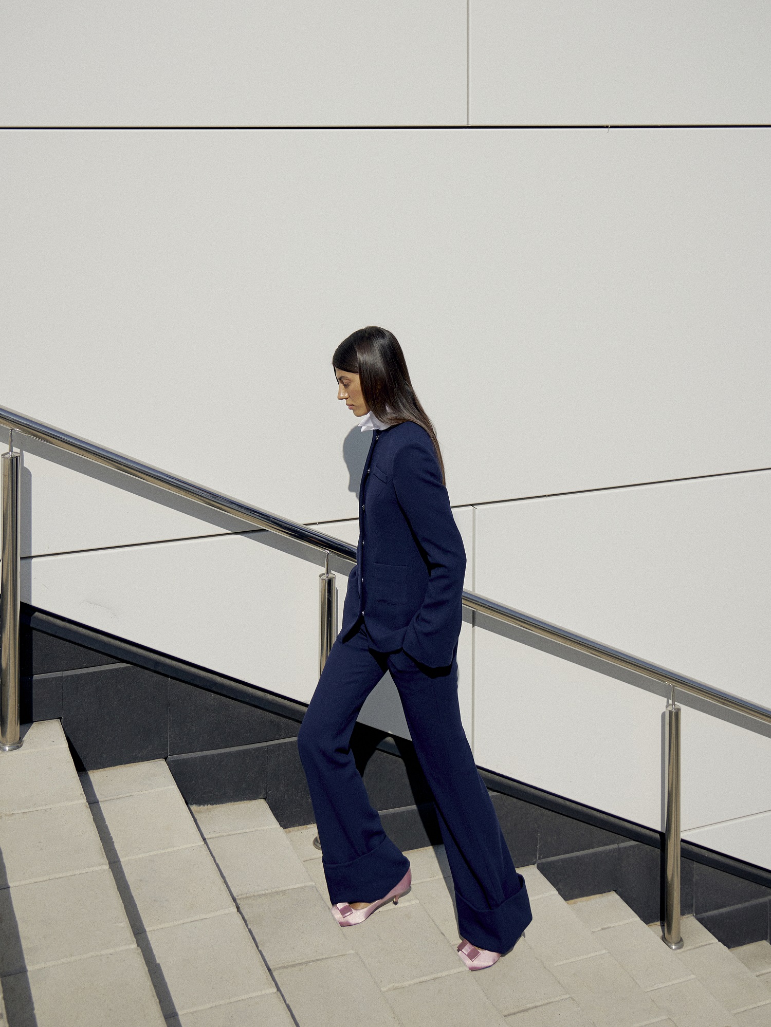 Жакет из креповой шерсти синий