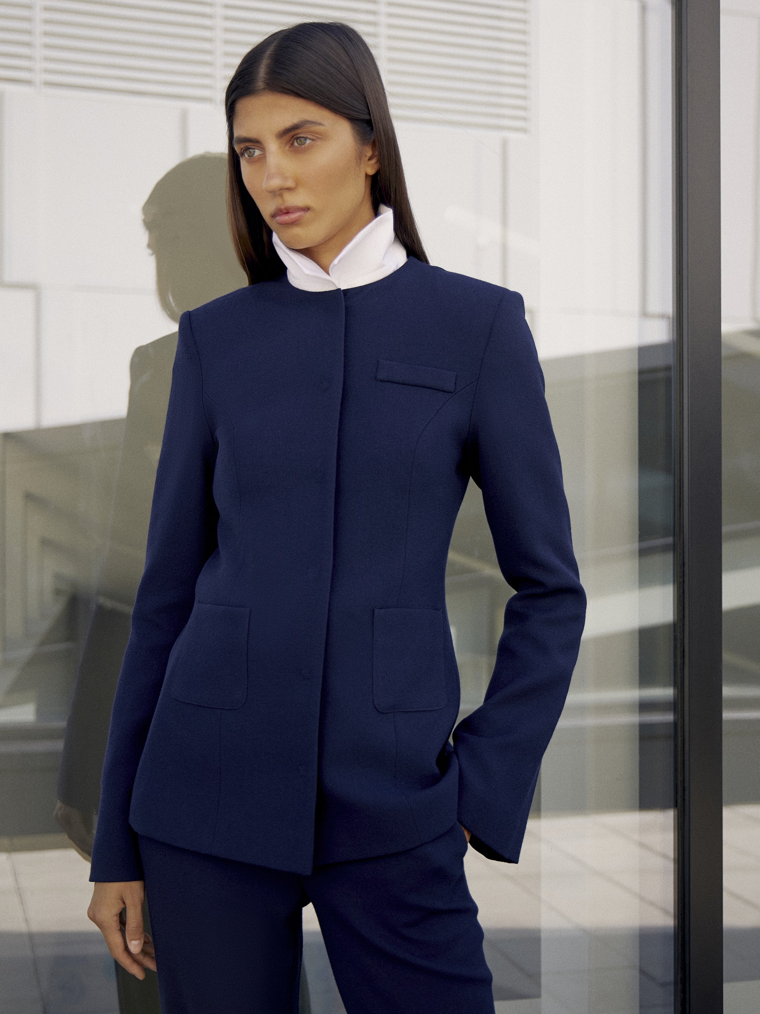 Жакет из креповой шерсти синий